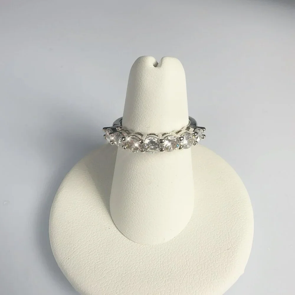 Cubic Zirconia Silver Tone Band Ring Size 7 - Picture 14 of 16